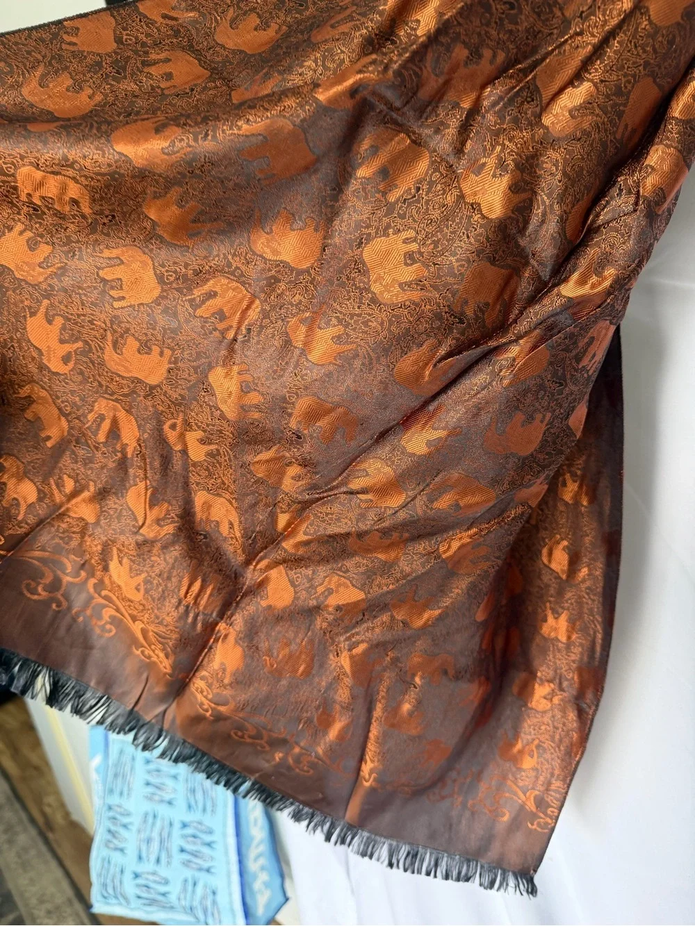 Silk Burnt Orange Elephant Jacquard Scarf